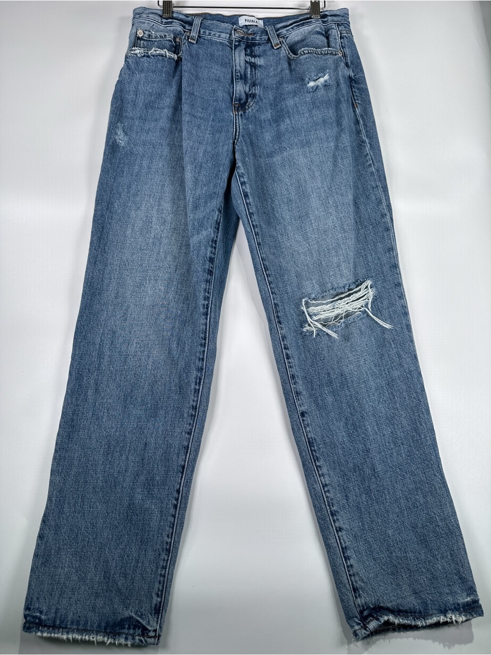 Pistola Presley High Rise Straight Distressed Denim Antidote Blue Size 30 - Picture 3 of 12